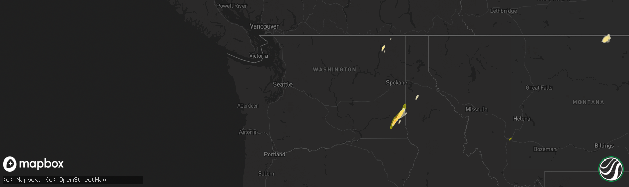 Hail map in Washington on July 23, 2014