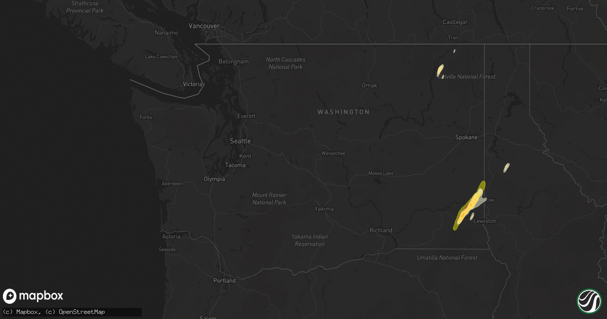 Hail map in Washington on July 23, 2014