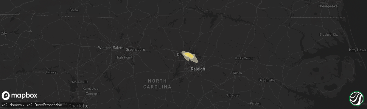 Hail map in Durham, NC on July 23, 2015