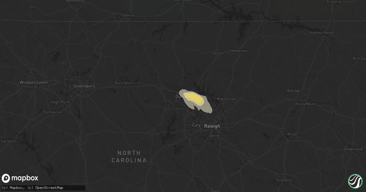 Hail map in Durham, NC on July 23, 2015