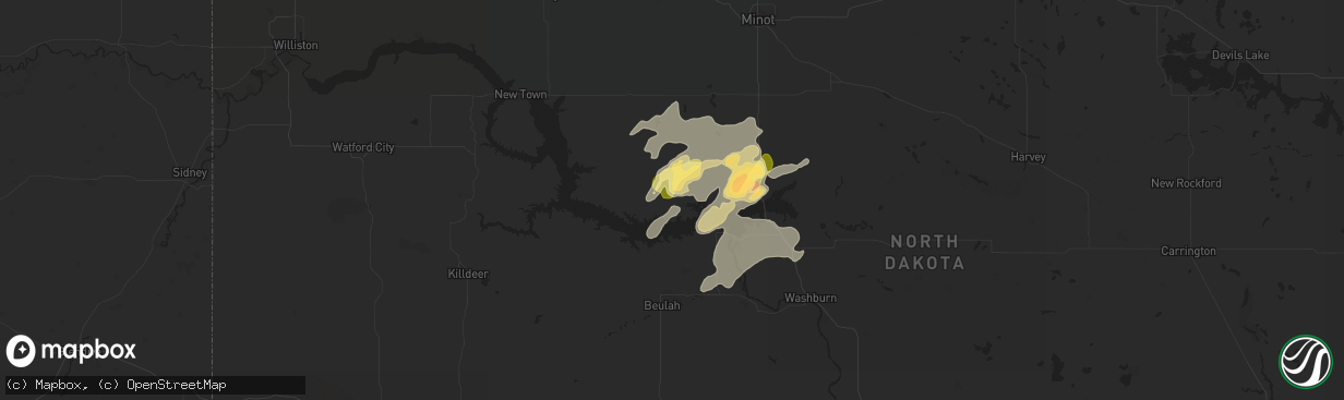 Hail map in Garrison, ND on July 23, 2015