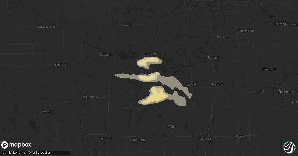 Hail map in Mankato, MN on July 23, 2015