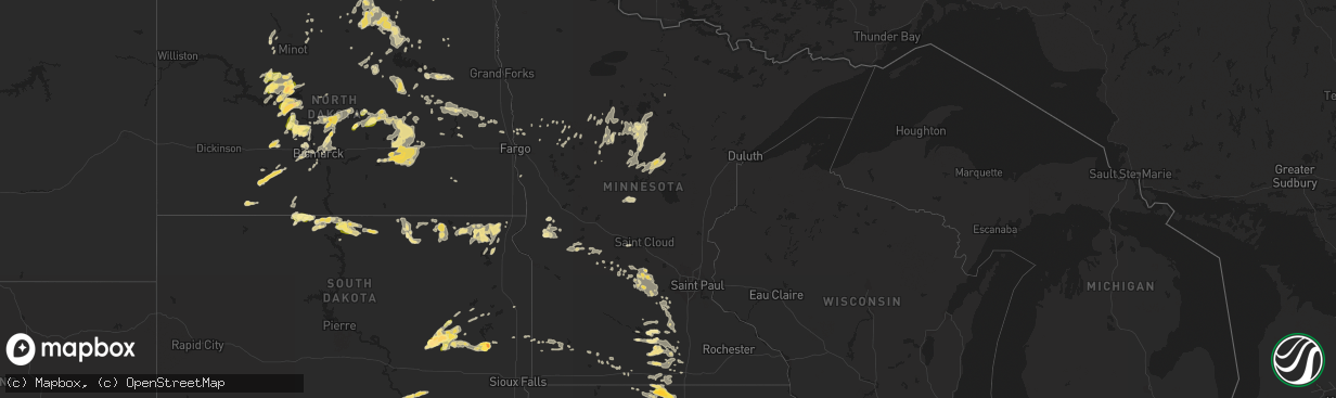 Hail map in Minnesota on July 23, 2015