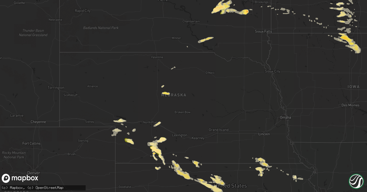 Hail map in Nebraska on July 23, 2015