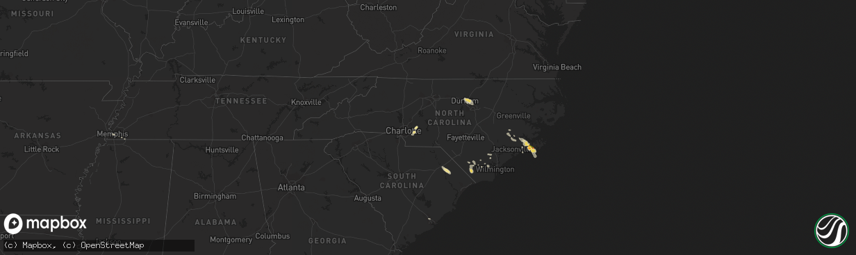 Hail map in North Carolina on July 23, 2015