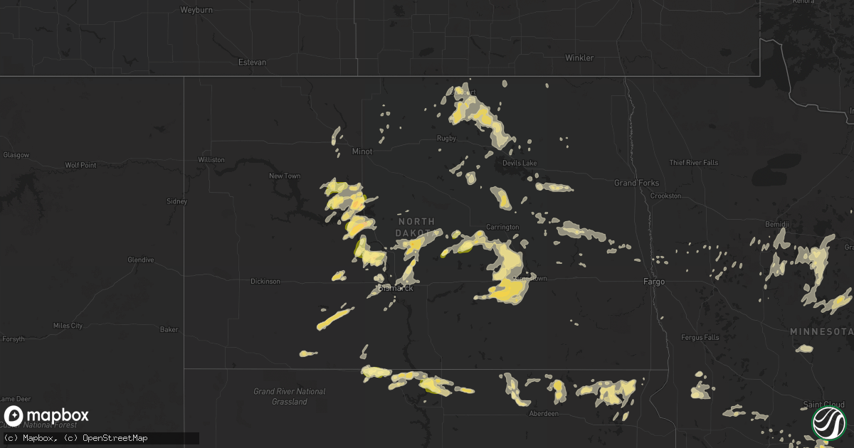 Hail map in North Dakota on July 23, 2015