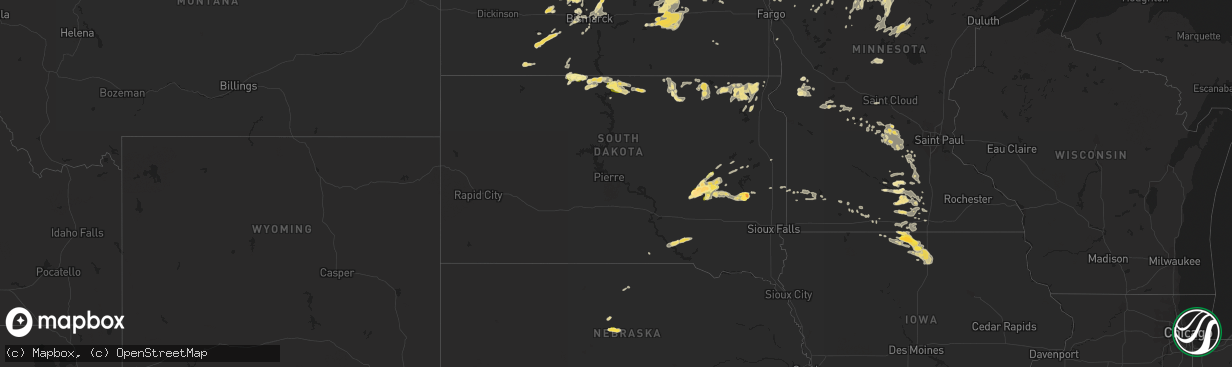 Hail map in South Dakota on July 23, 2015