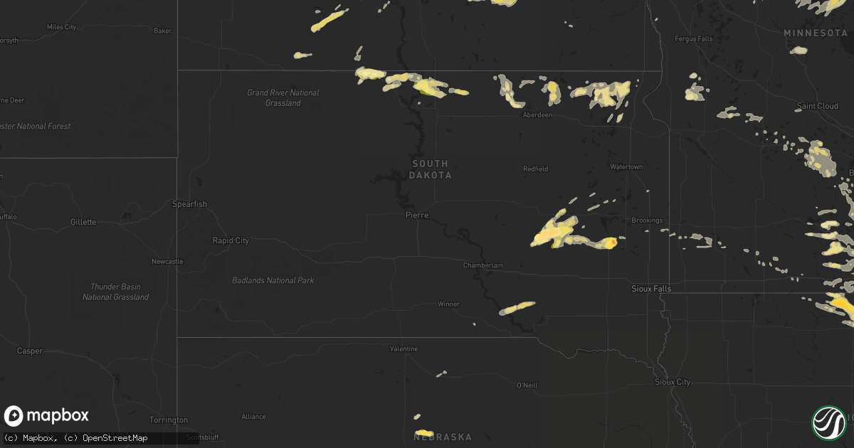 Hail map in South Dakota on July 23, 2015
