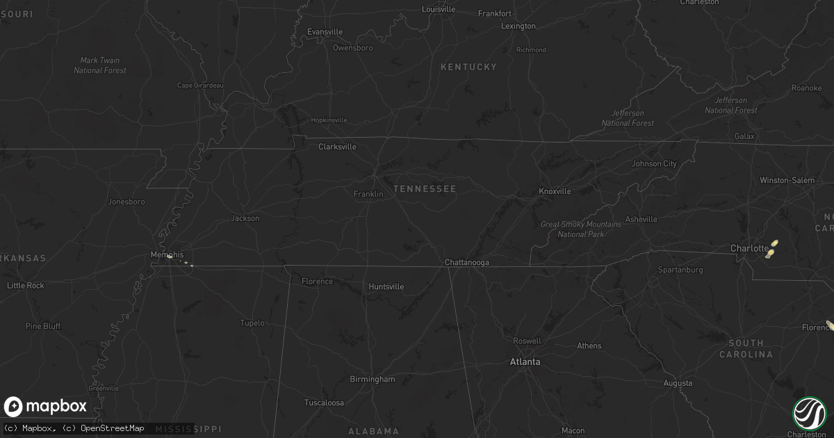 Hail map in Tennessee on July 23, 2015