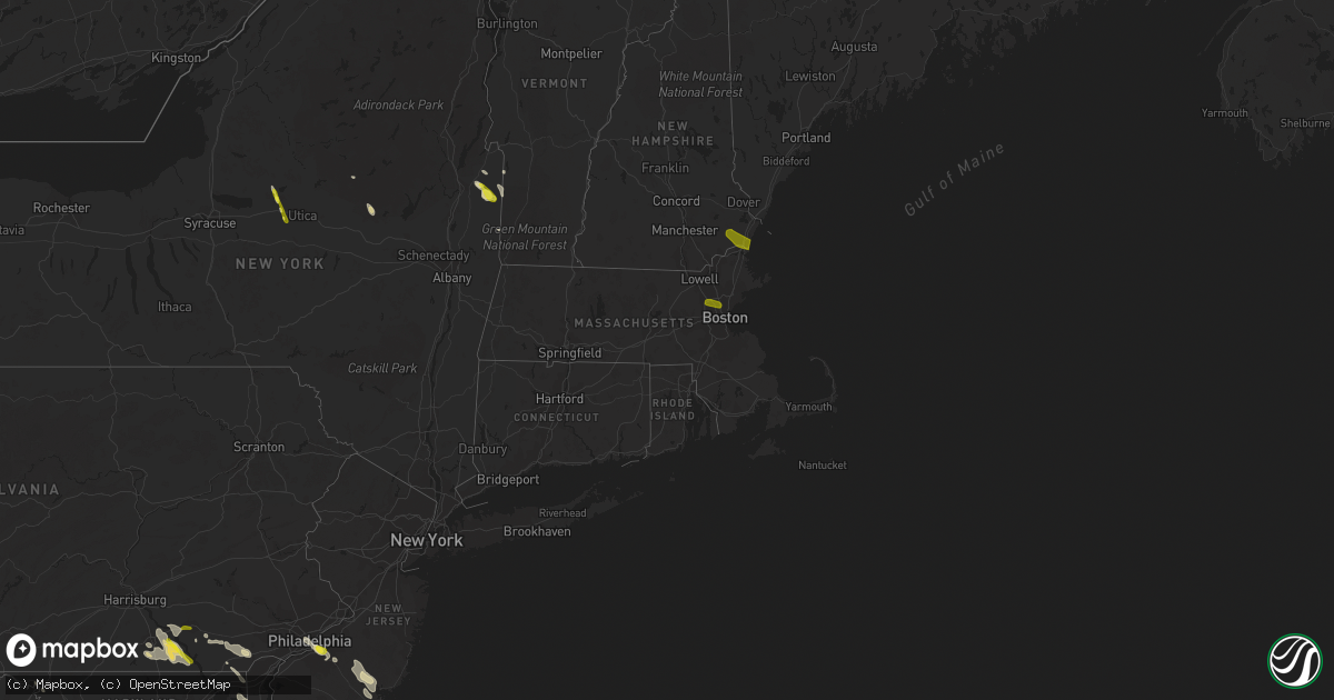 Hail map in Massachusetts on July 23, 2016