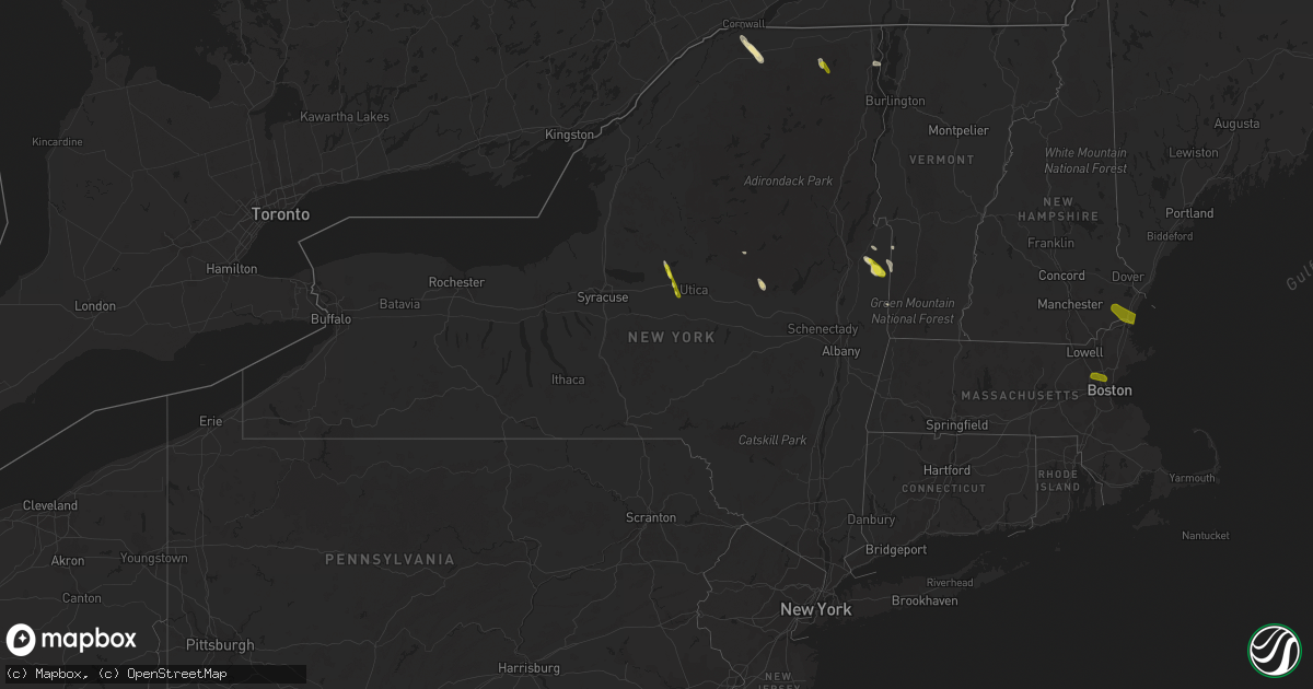 Hail map in New York on July 23, 2016