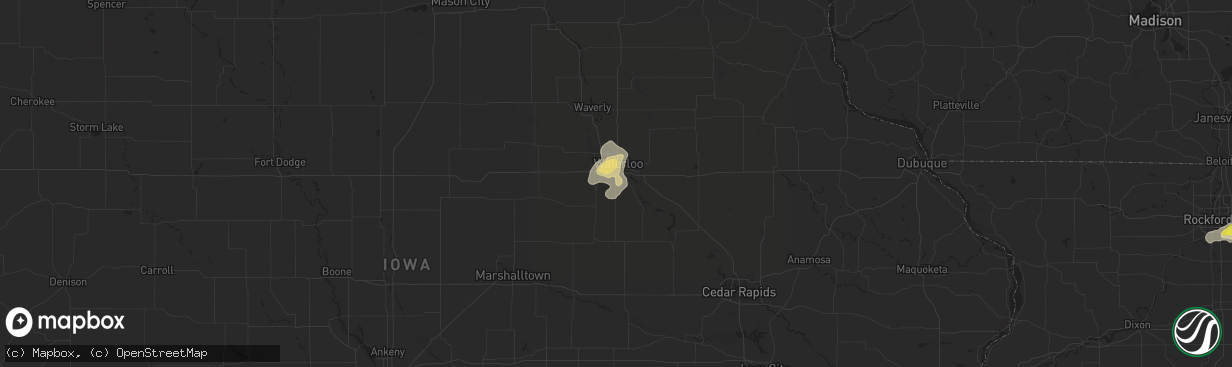 Hail map in Waterloo, IA on July 23, 2016