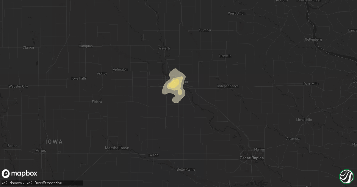 Hail map in Waterloo, IA on July 23, 2016