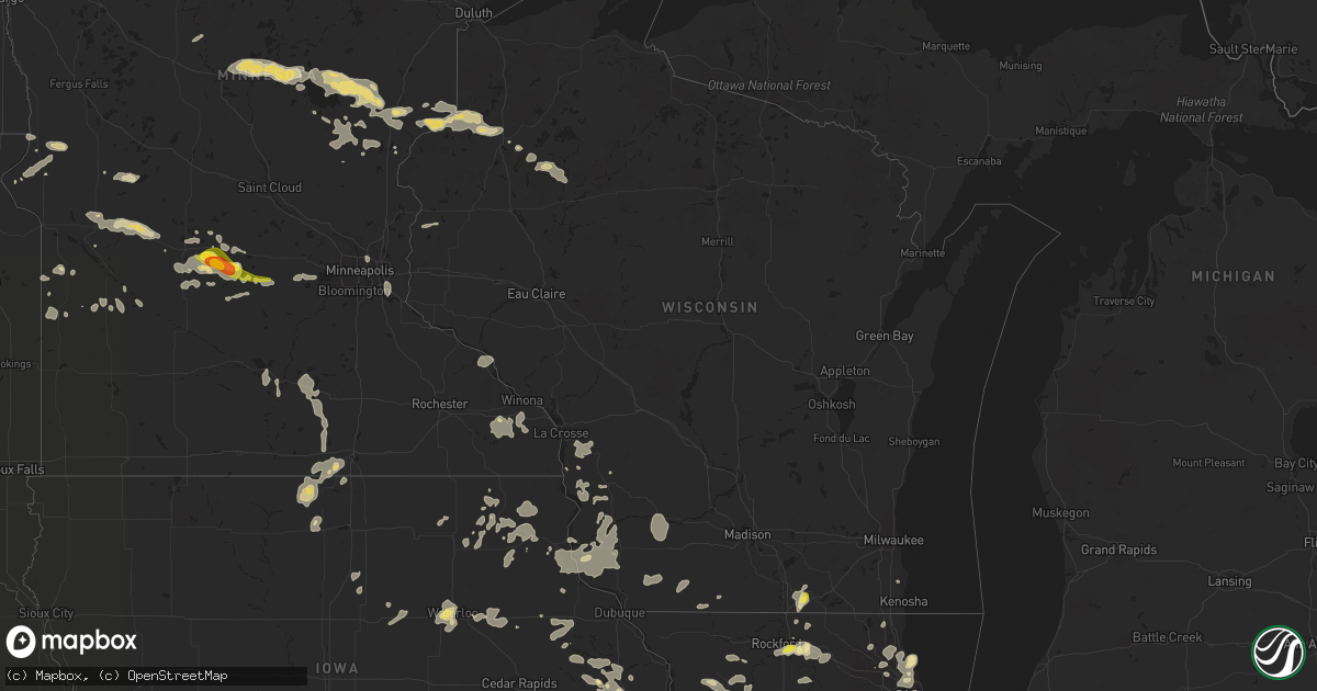 Hail map in Wisconsin on July 23, 2016