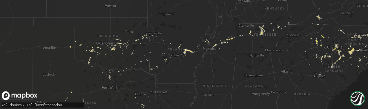 Hail map in Arkansas on July 23, 2017