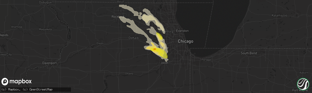 Hail map in Aurora, IL on July 23, 2017