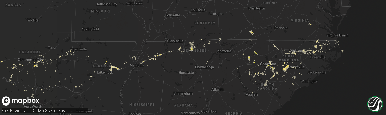 Hail map in Tennessee on July 23, 2017