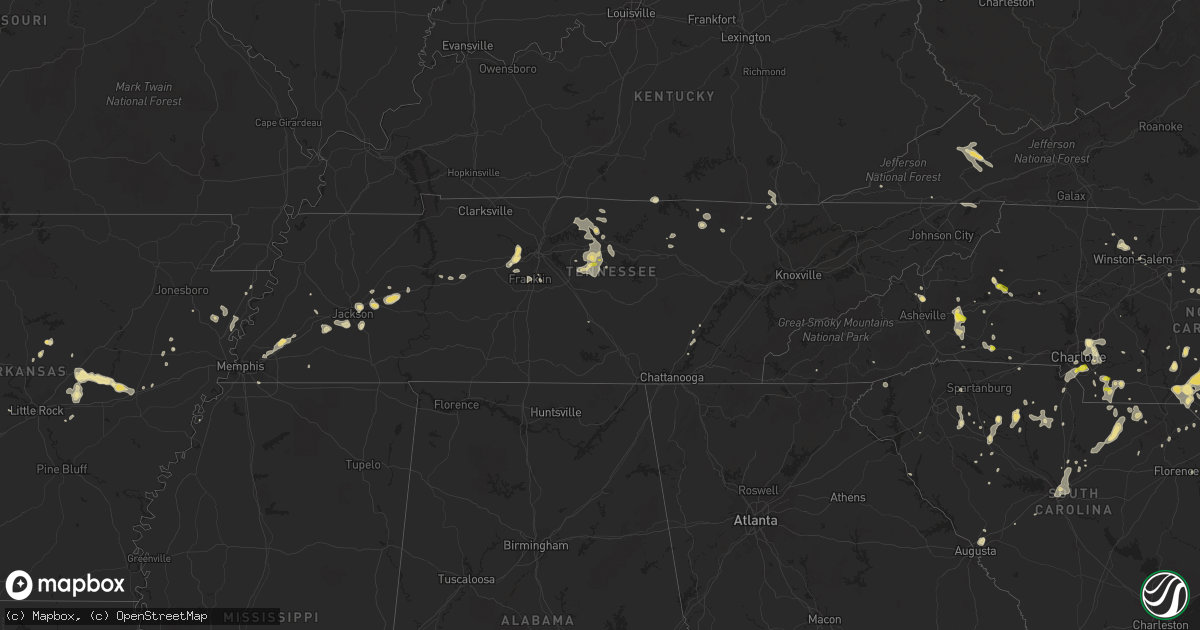 Hail map in Tennessee on July 23, 2017