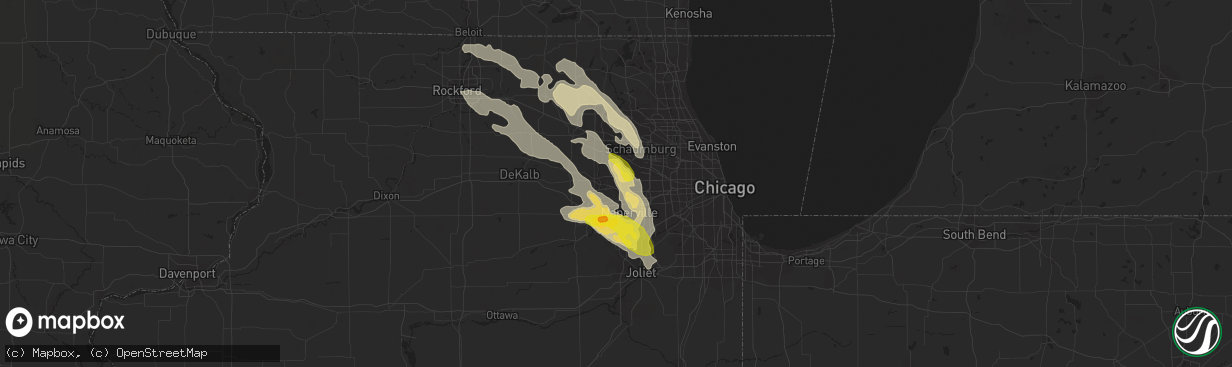 Hail map in West Chicago, IL on July 23, 2017