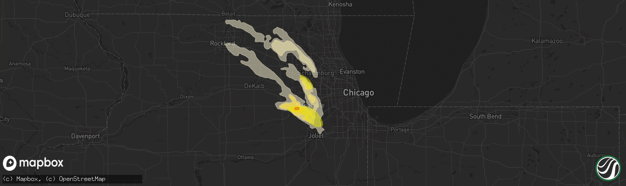 Hail map in Wheaton, IL on July 23, 2017