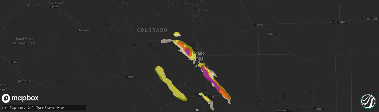 Hail map in Manitou Springs, CO on July 23, 2018