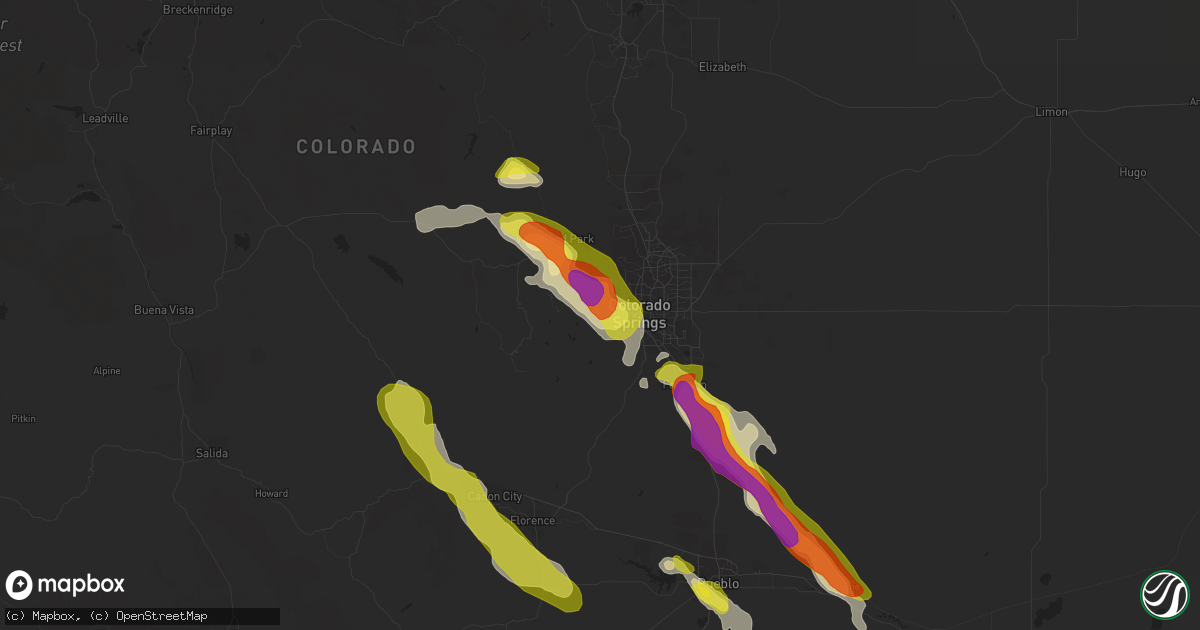 Hail map in Manitou Springs, CO on July 23, 2018