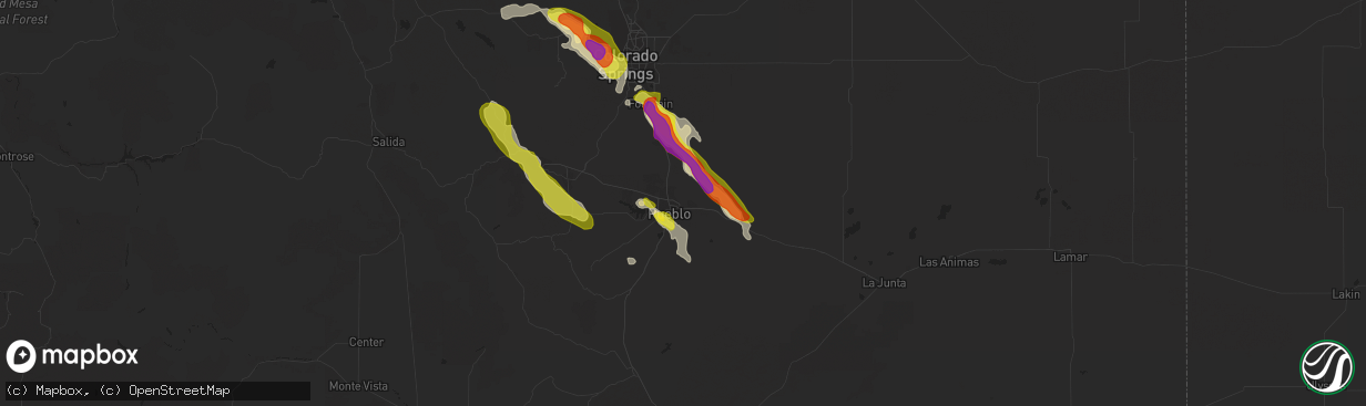 Hail map in Pueblo, CO on July 23, 2018