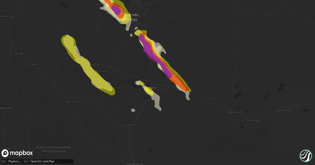Hail map in Pueblo, CO on July 23, 2018