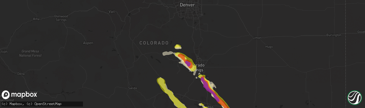 Hail map in Woodland Park, CO on July 23, 2018