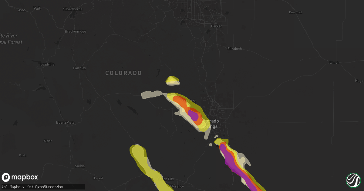 Hail map in Woodland Park, CO on July 23, 2018