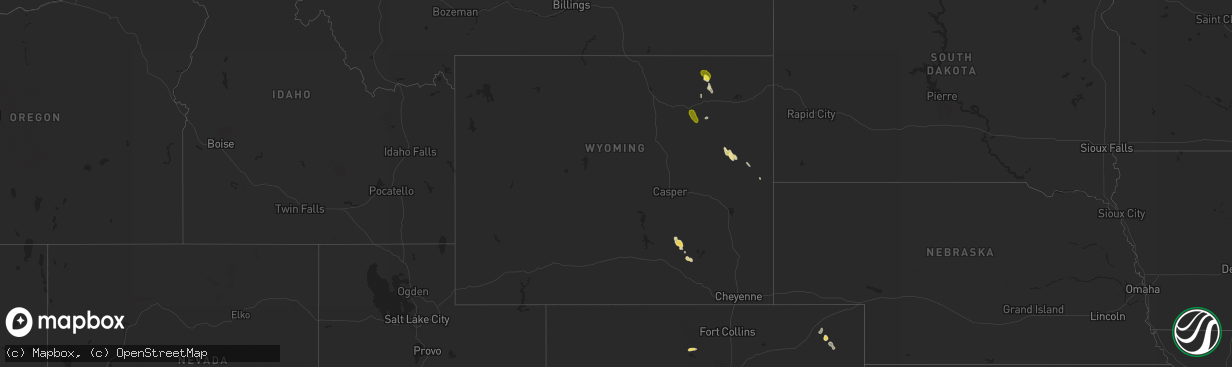 Hail map in Wyoming on July 23, 2018