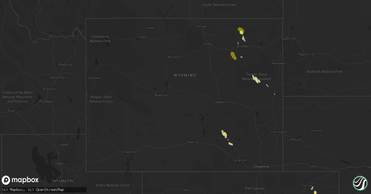 Hail map in Wyoming on July 23, 2018