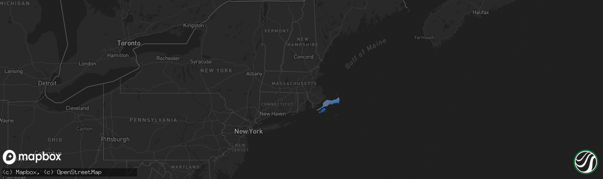 Hail map in Massachusetts on July 23, 2019