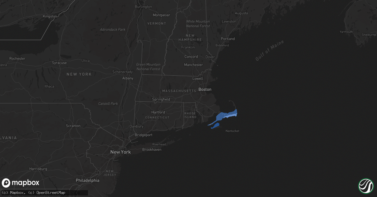 Hail map in Massachusetts on July 23, 2019
