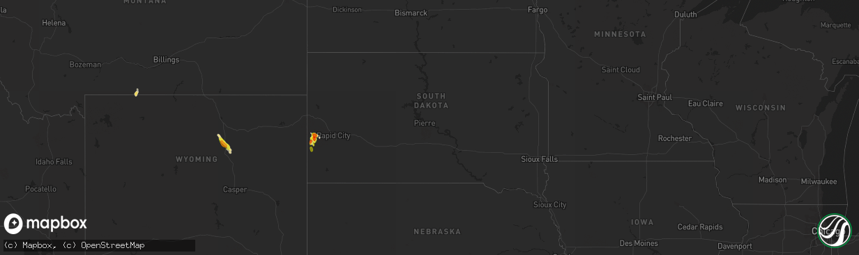 Hail map in South Dakota on July 23, 2019