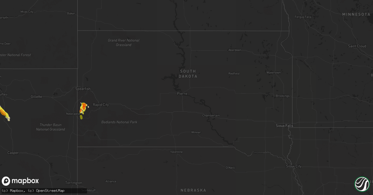 Hail map in South Dakota on July 23, 2019
