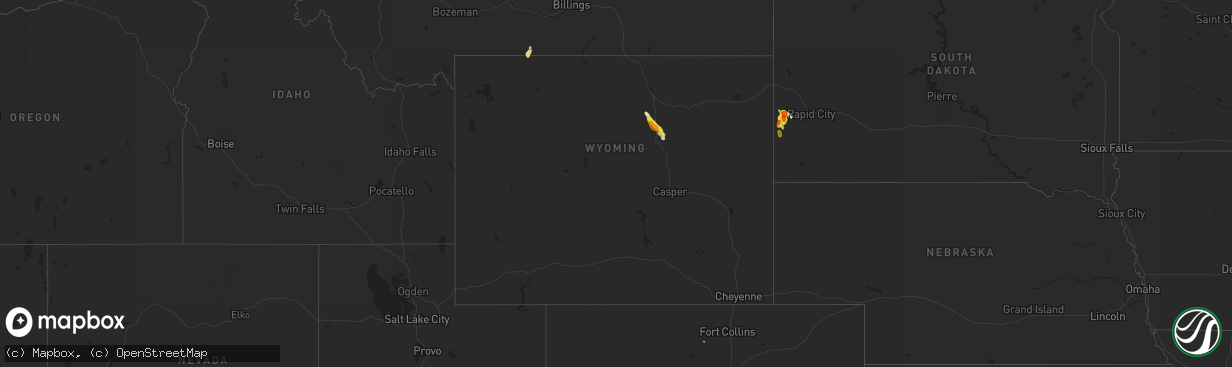 Hail map in Wyoming on July 23, 2019