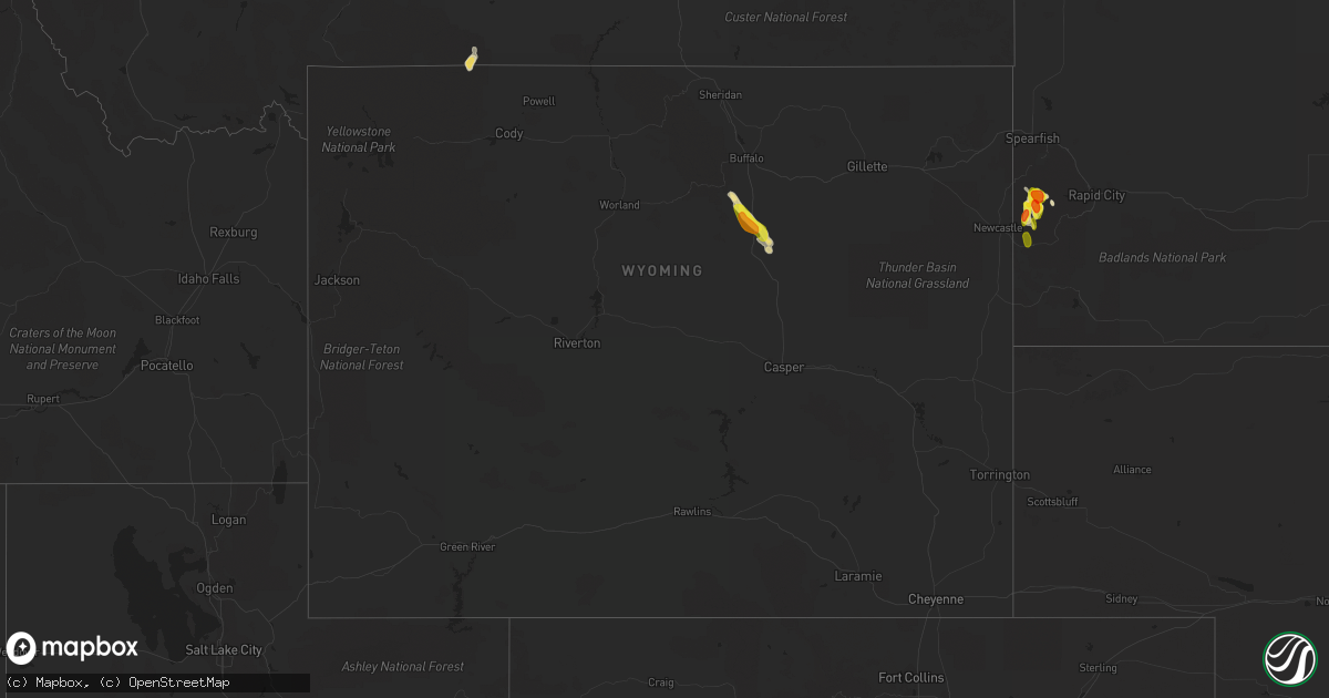 Hail map in Wyoming on July 23, 2019