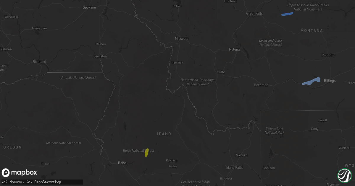 Hail map in Idaho on July 23, 2020