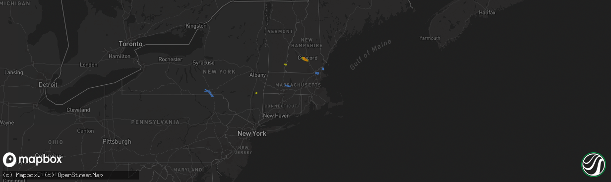 Hail map in Massachusetts on July 23, 2020