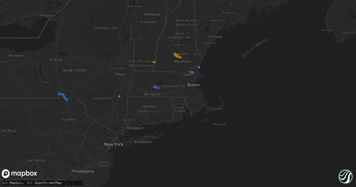 Hail map in Massachusetts on July 23, 2020