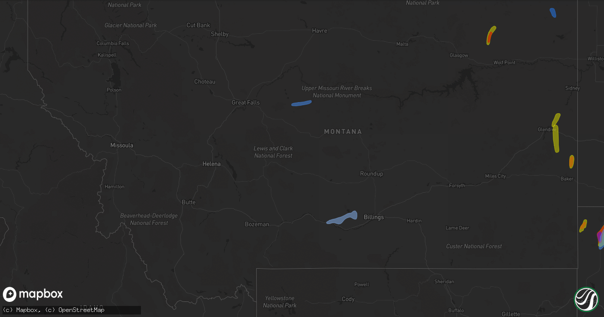 Hail map in Montana on July 23, 2020