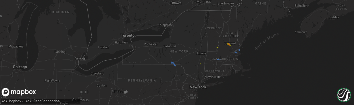 Hail map in New York on July 23, 2020