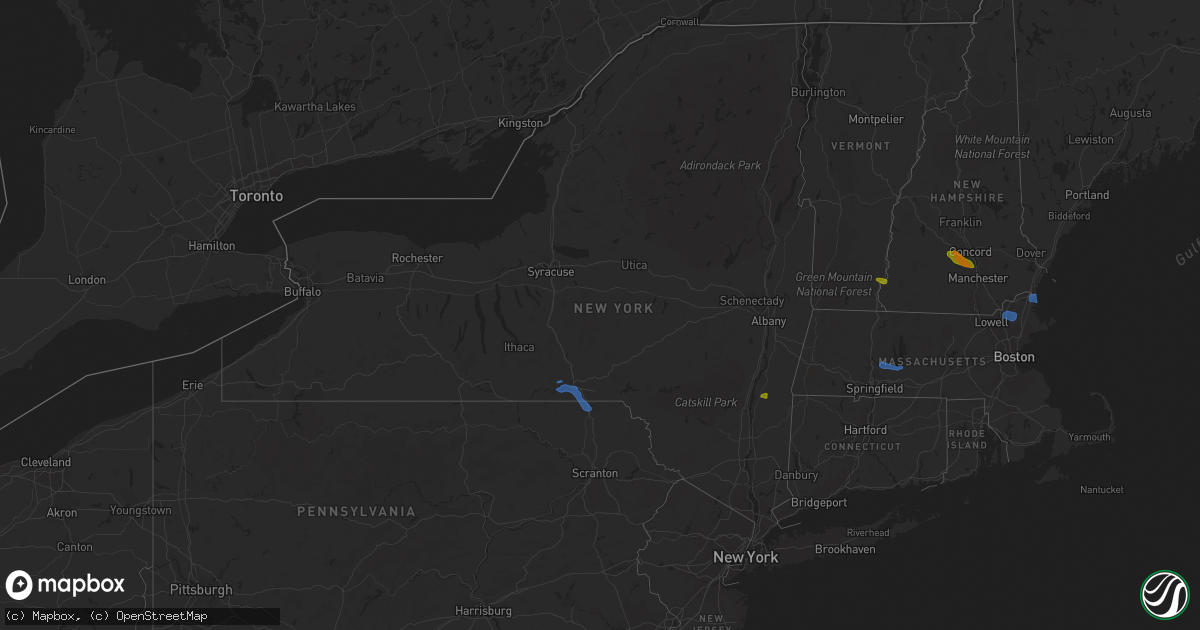 Hail map in New York on July 23, 2020