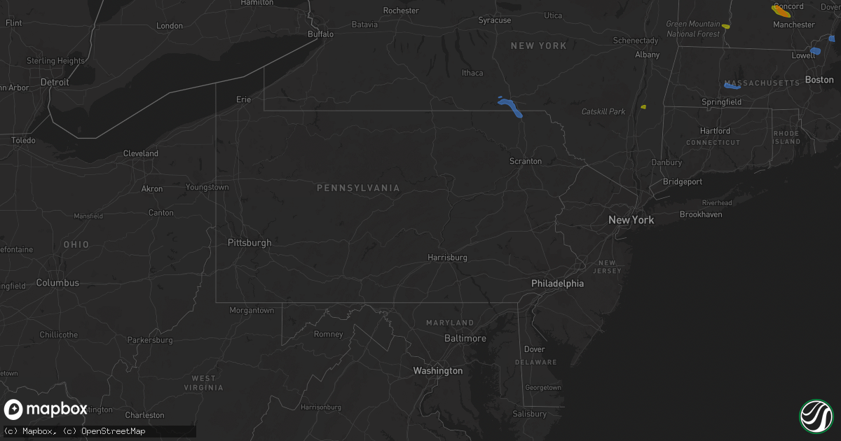 Hail map in Pennsylvania on July 23, 2020