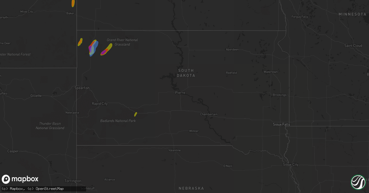 Hail map in South Dakota on July 23, 2020