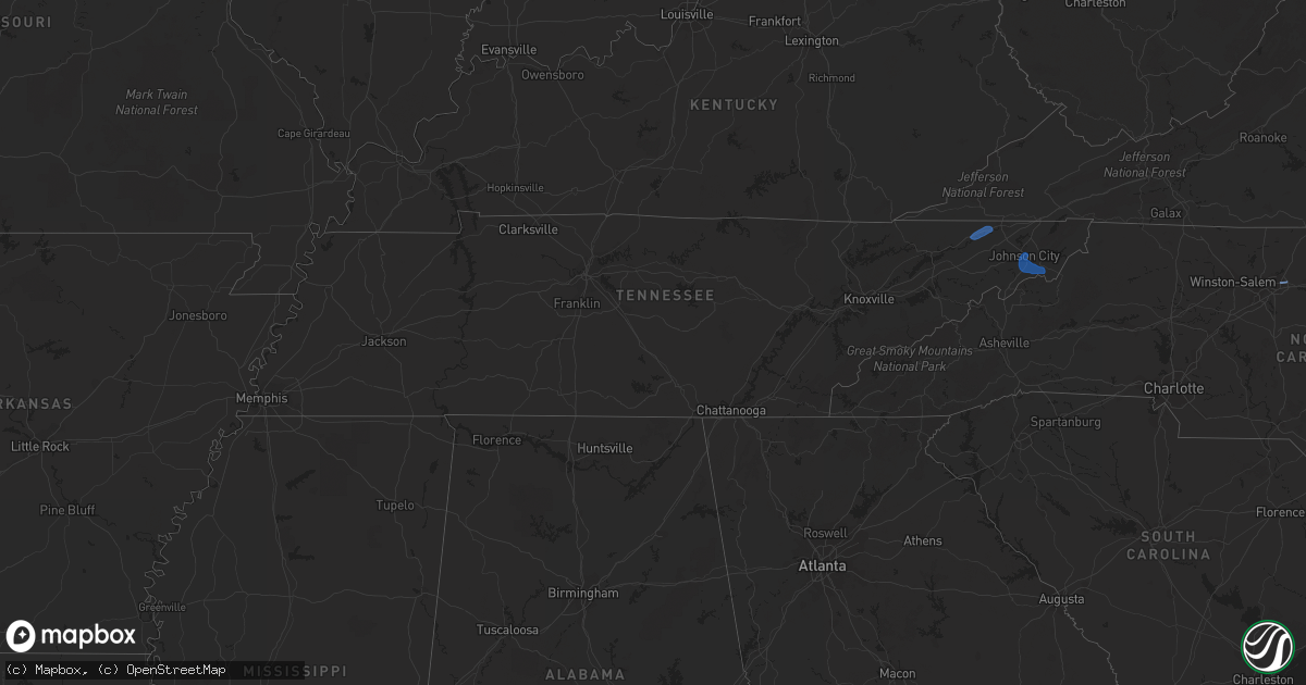 Hail map in Tennessee on July 23, 2020