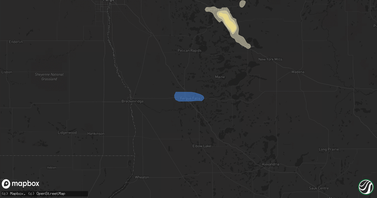 Hail map in Fergus Falls, MN on July 23, 2021