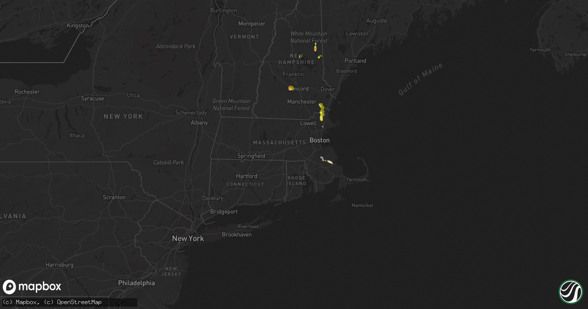 Hail map in Massachusetts on July 23, 2021