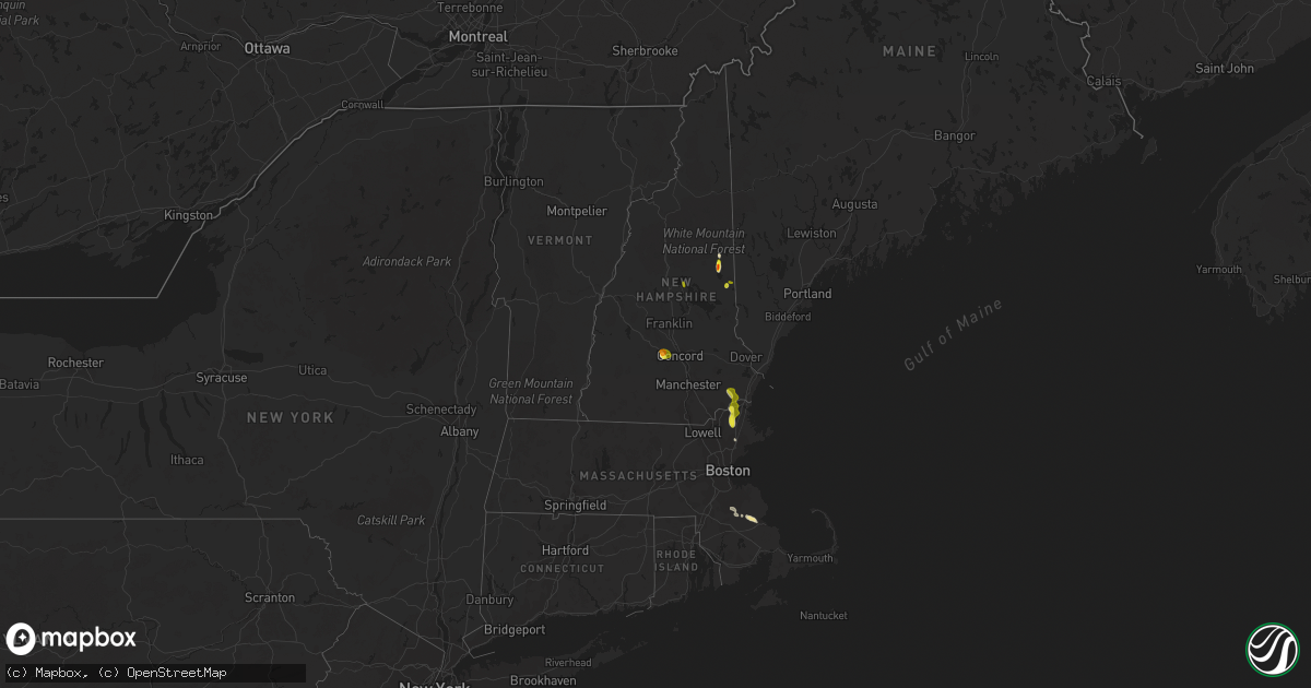 Hail map in New Hampshire on July 23, 2021